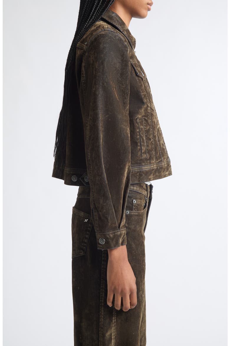 Nicole Flocked Denim Jacket, Alternate, color, DARK OLIVE