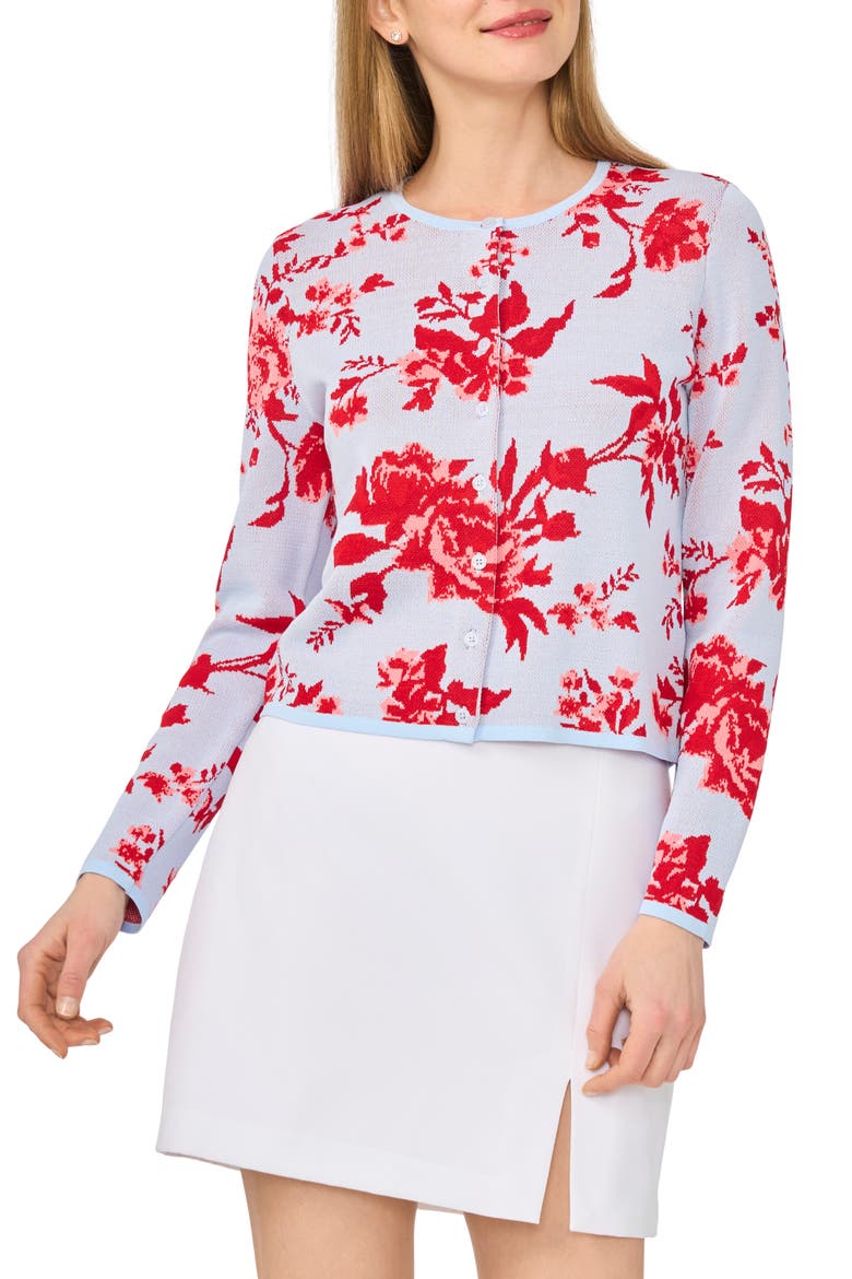 Floral Jacquard Cardigan, Main, color, DUSTY SKY BLUE
