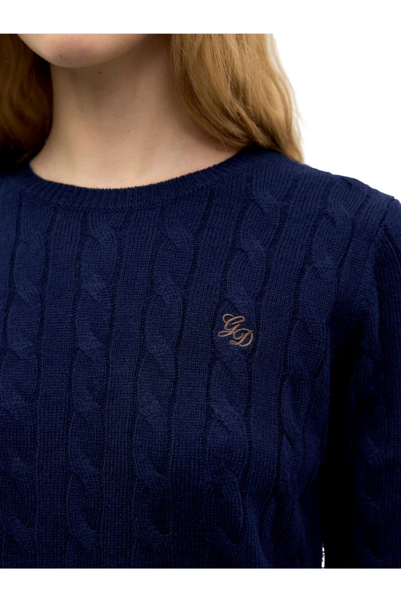 Raisa Cable Knit Short Sleeve Sweater, Alternate, color, Navy Blue