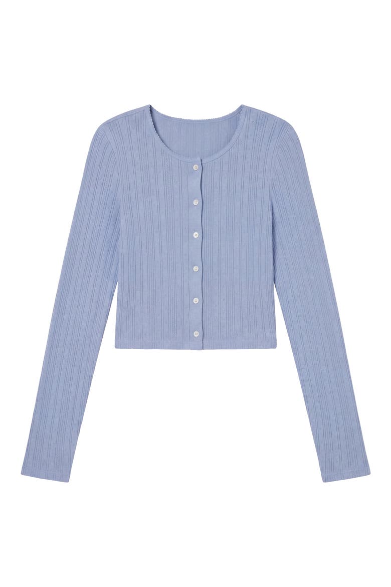 Short Sleeve Pointelle Cardigan, Alternate, color, BLUEBELL BLOOM