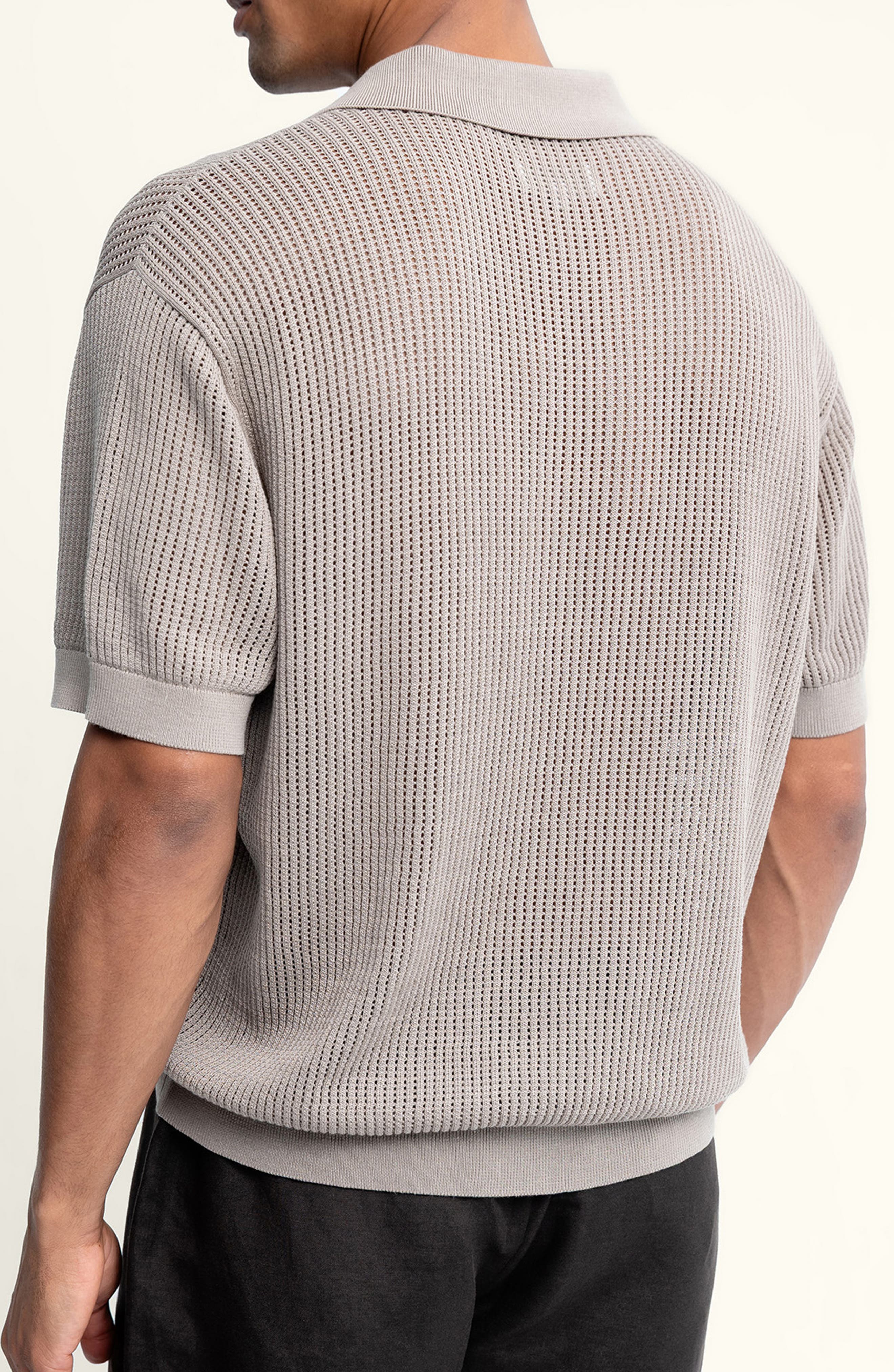 Johnny Collar Openwork Cotton Blend Polo Sweater - image 2