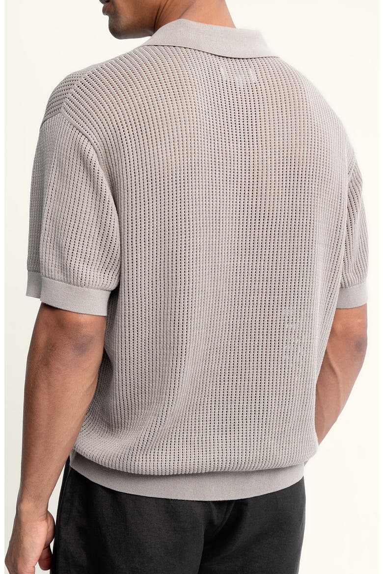 Johnny Collar Openwork Cotton Blend Polo Sweater, Alternate, color, PUMICE/ GRAY