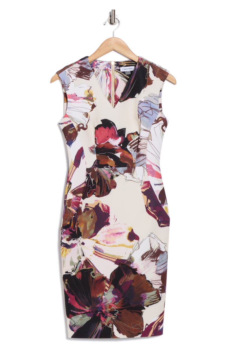 Calvin Klein Floral Sleeveless Sheath Dress, Alternate, color, Antique White Multi