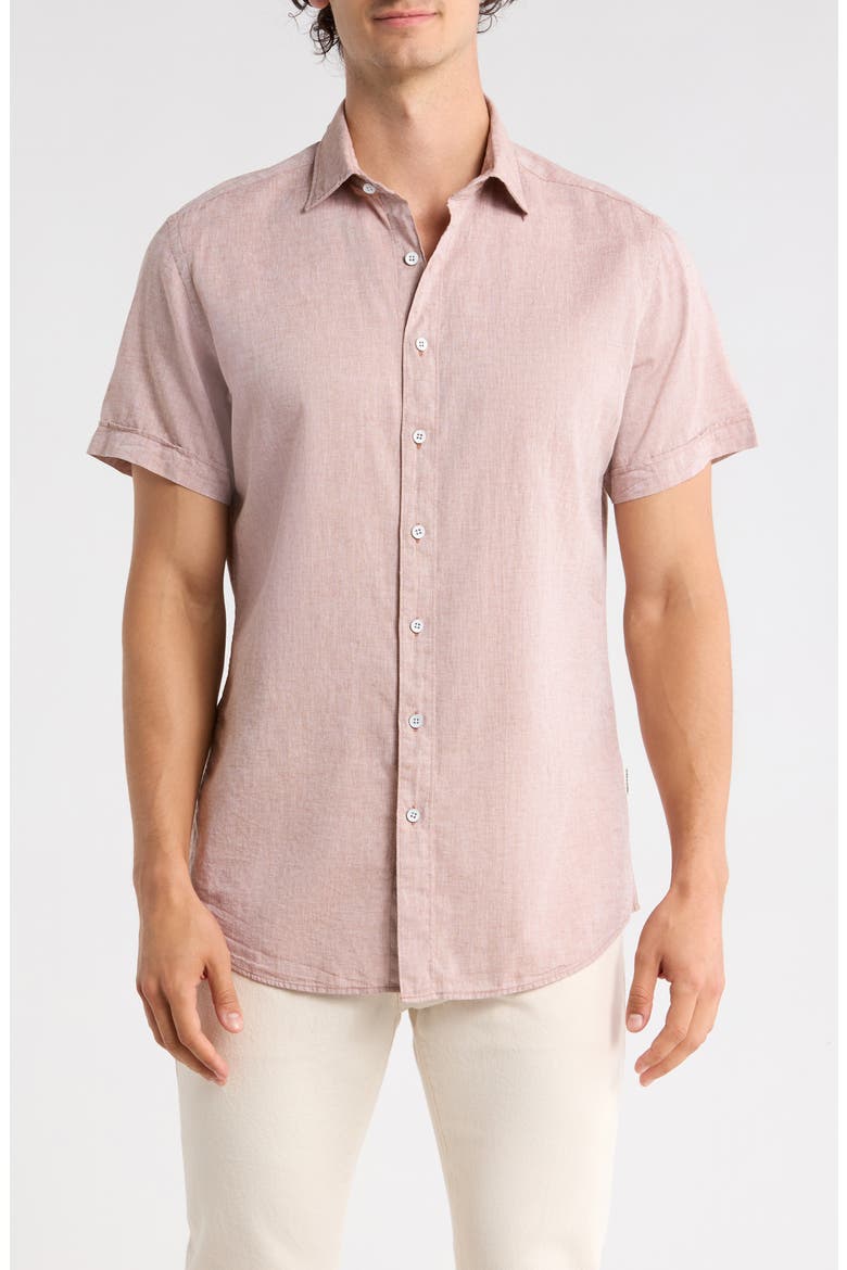 Baywater Short Sleeve Linen & Cotton Button-Up Shirt, Main, color, BRICK