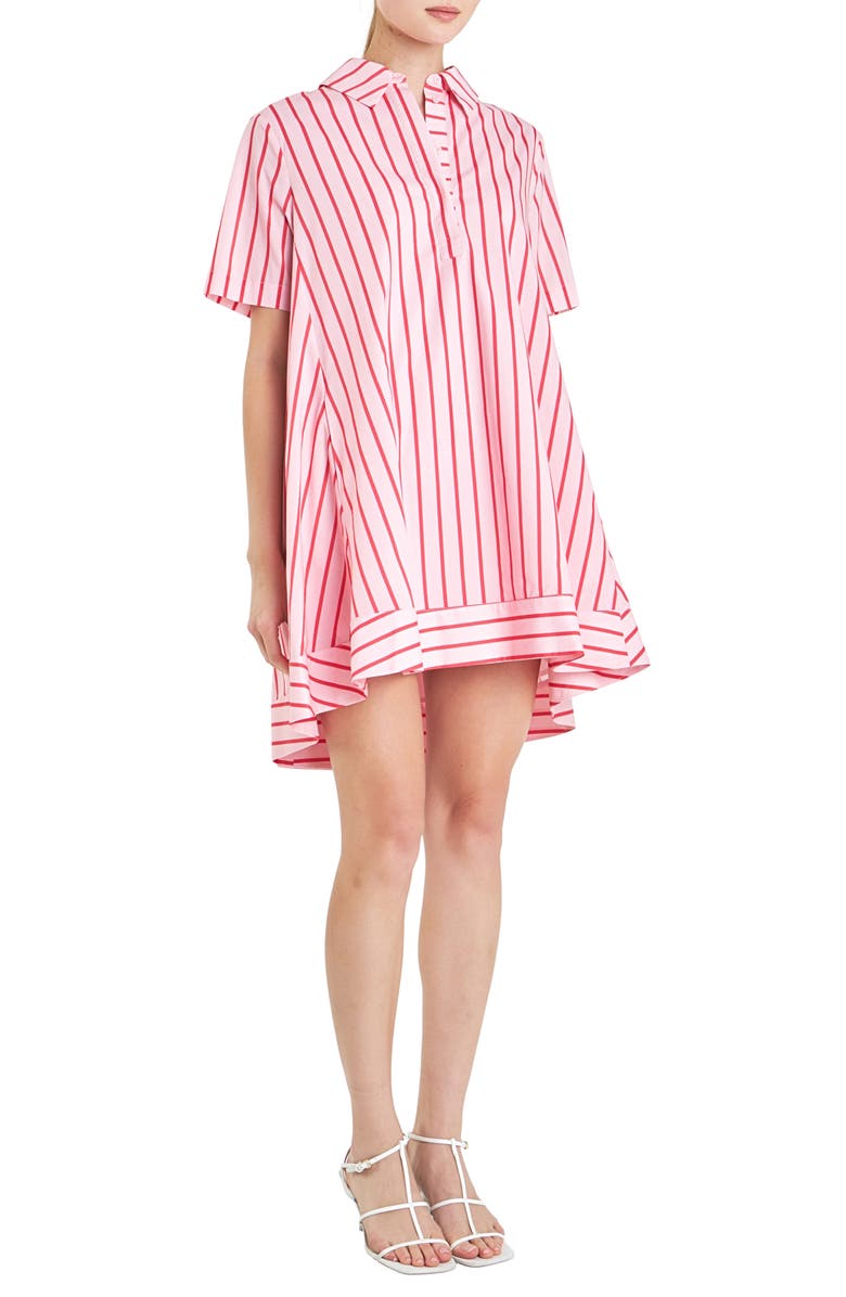 English Factory Stripe Trapeze Cotton Shirtdress, Alternate, color, Pink/ Red