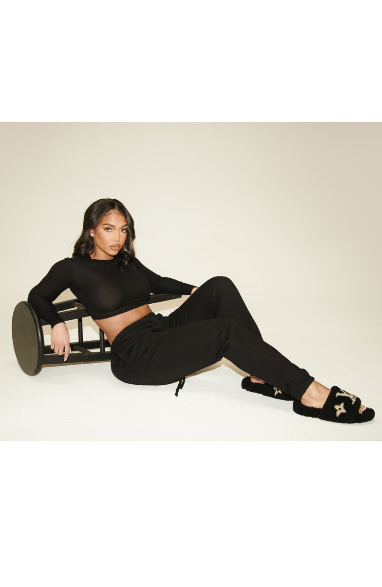 Naked Wardrobe x Lori Harvey Crewneck Long Sleeve Rib Crop Top, Alternate, color, 