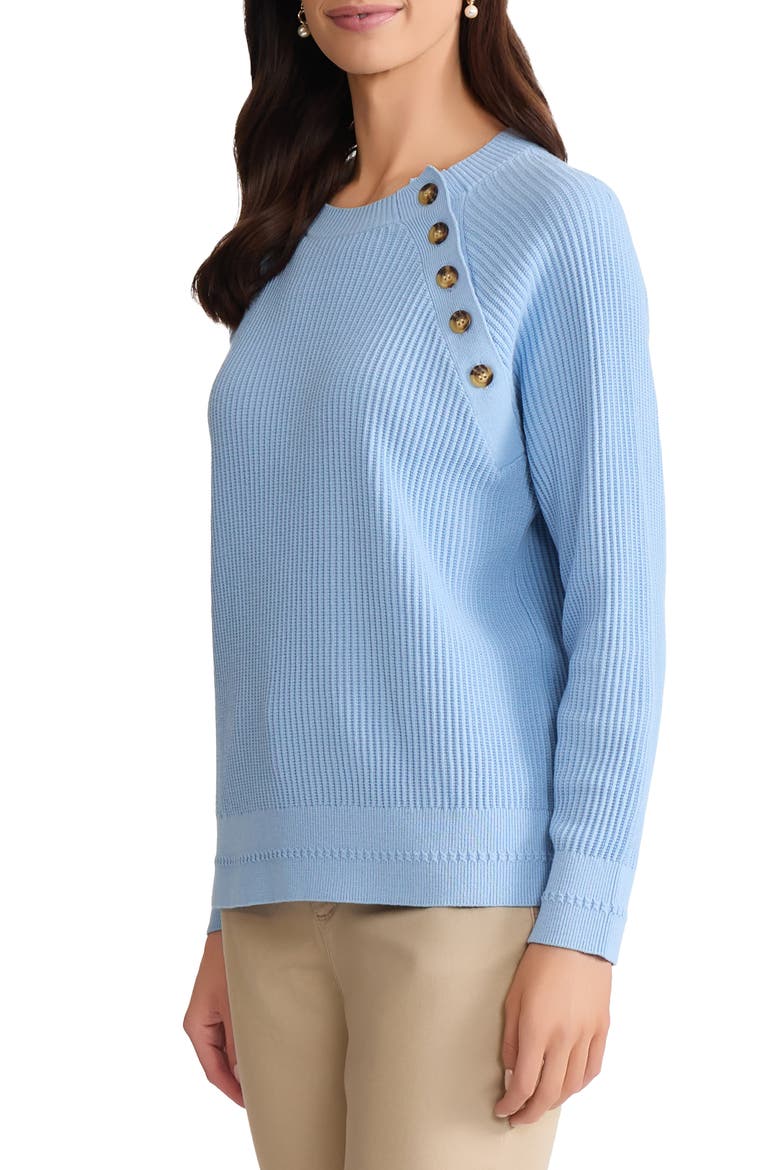 Button Shoulder Cotton Blend Sweater, Alternate, color, CHINTZ BLUE