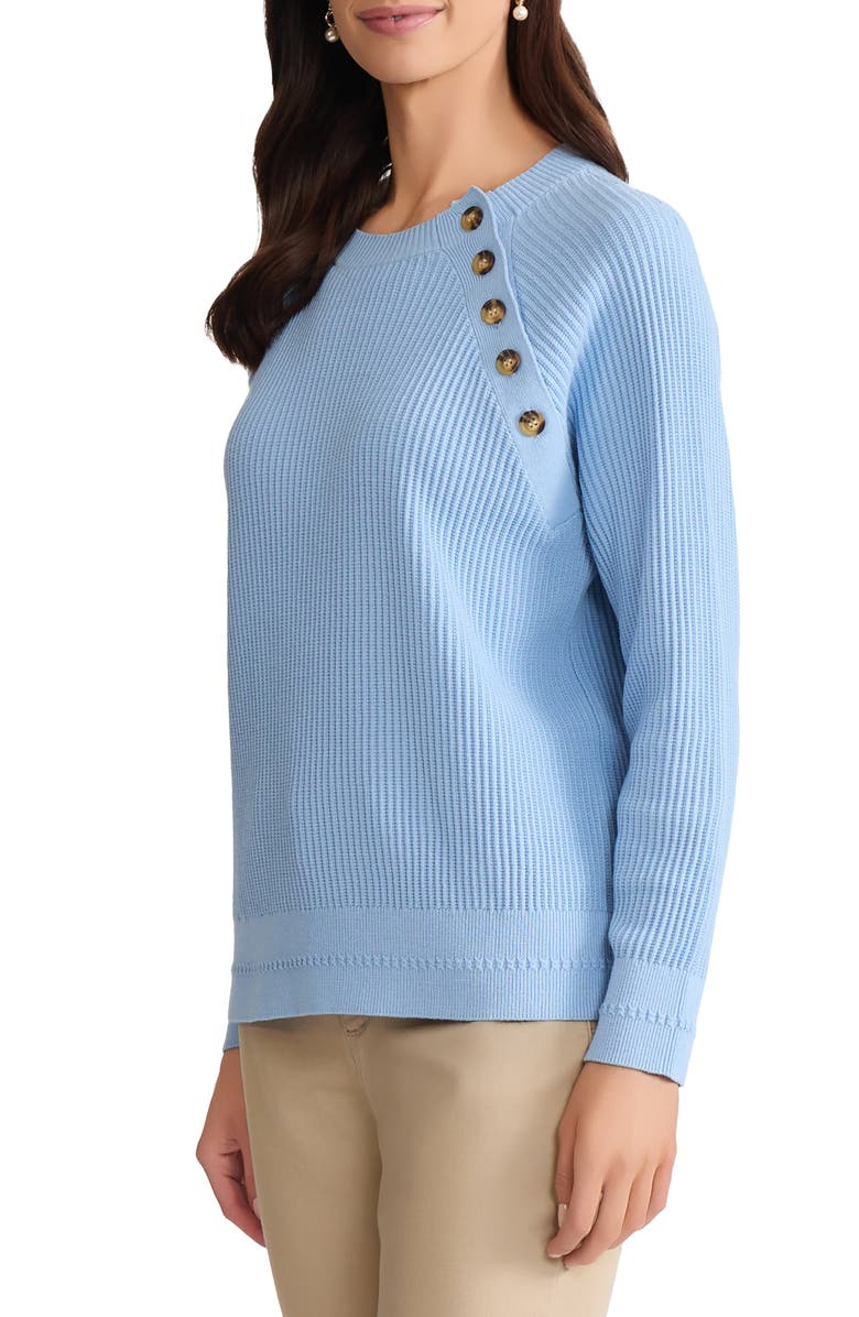 Jones New York Button Shoulder Cotton Blend Sweater, Alternate, color, Chintz Blue