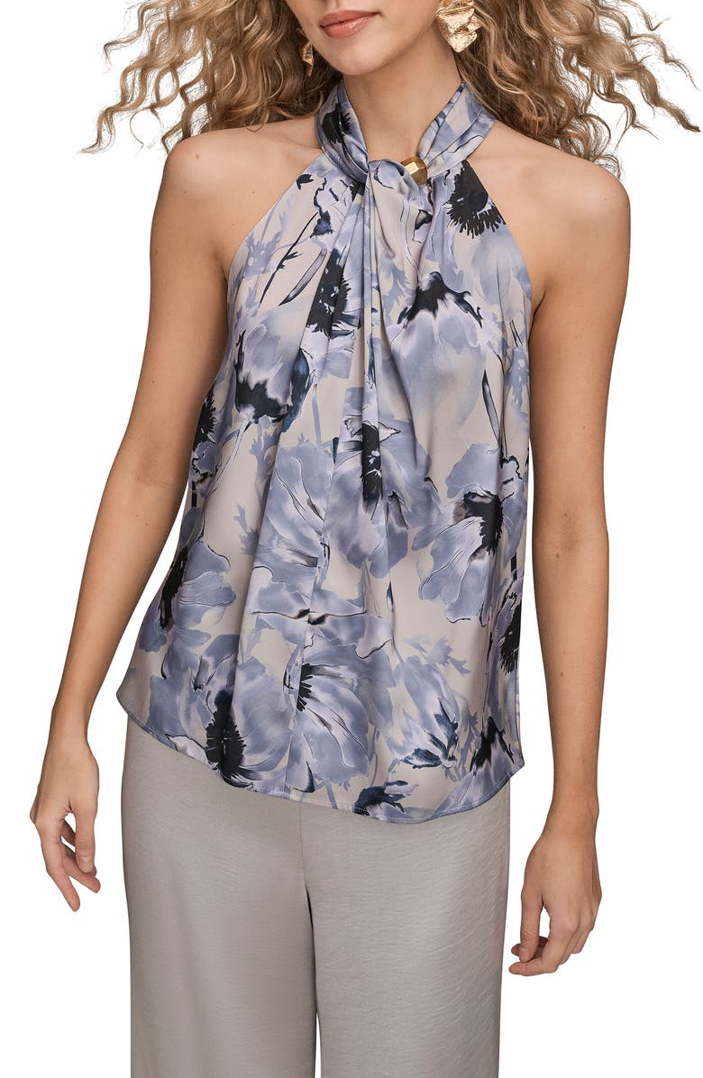 Donna Karan New York Floral Print Halter Top, Main, color, Vapor/ Tempest Multi