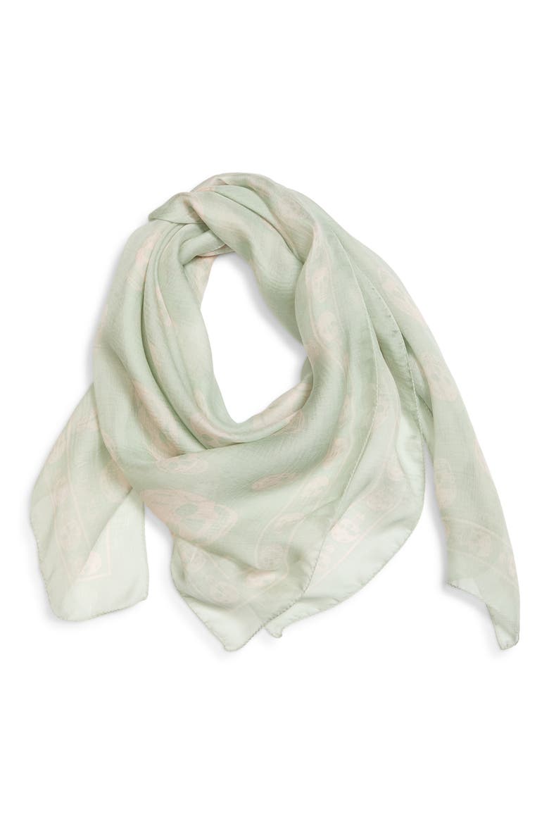 Skull Print Silk Scarf, Main, color, ACQUA
