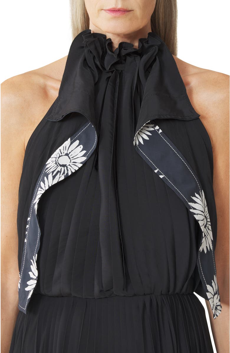 Lanvin Pleated Dress In Charmeuse And Printed Cotton, Alternate, color, Floral, Geometric