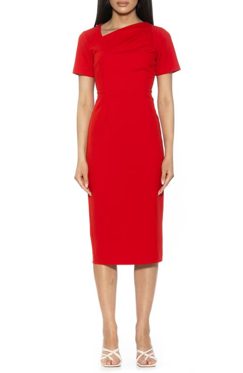 Angelica Asymmetric Neck Sheath Midi Dress
