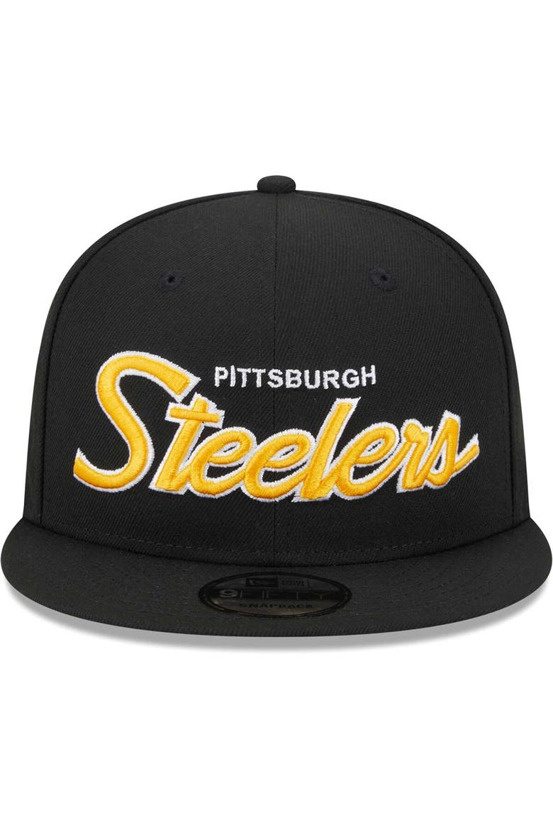 Men's New Era Black Pittsburgh Steelers Main Script 9FIFTY Snapback Hat, Alternate, color, Black