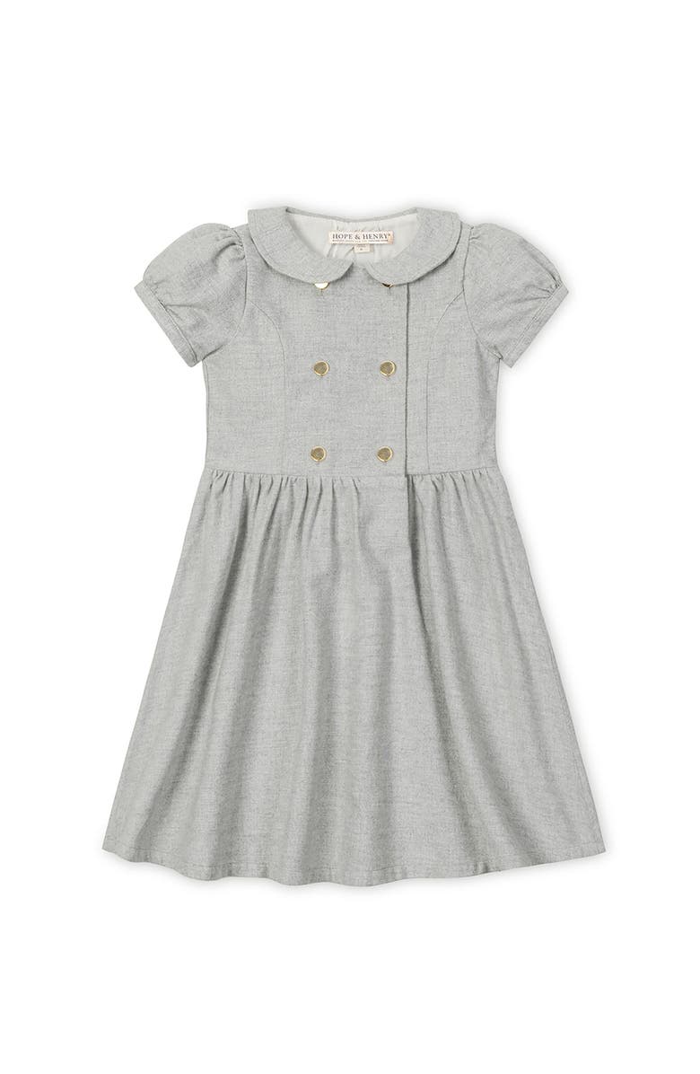 Hope & Henry Kids' Organic Double Breasted Flannel Dress with Collar, Main, color, Gray Heather Flannel