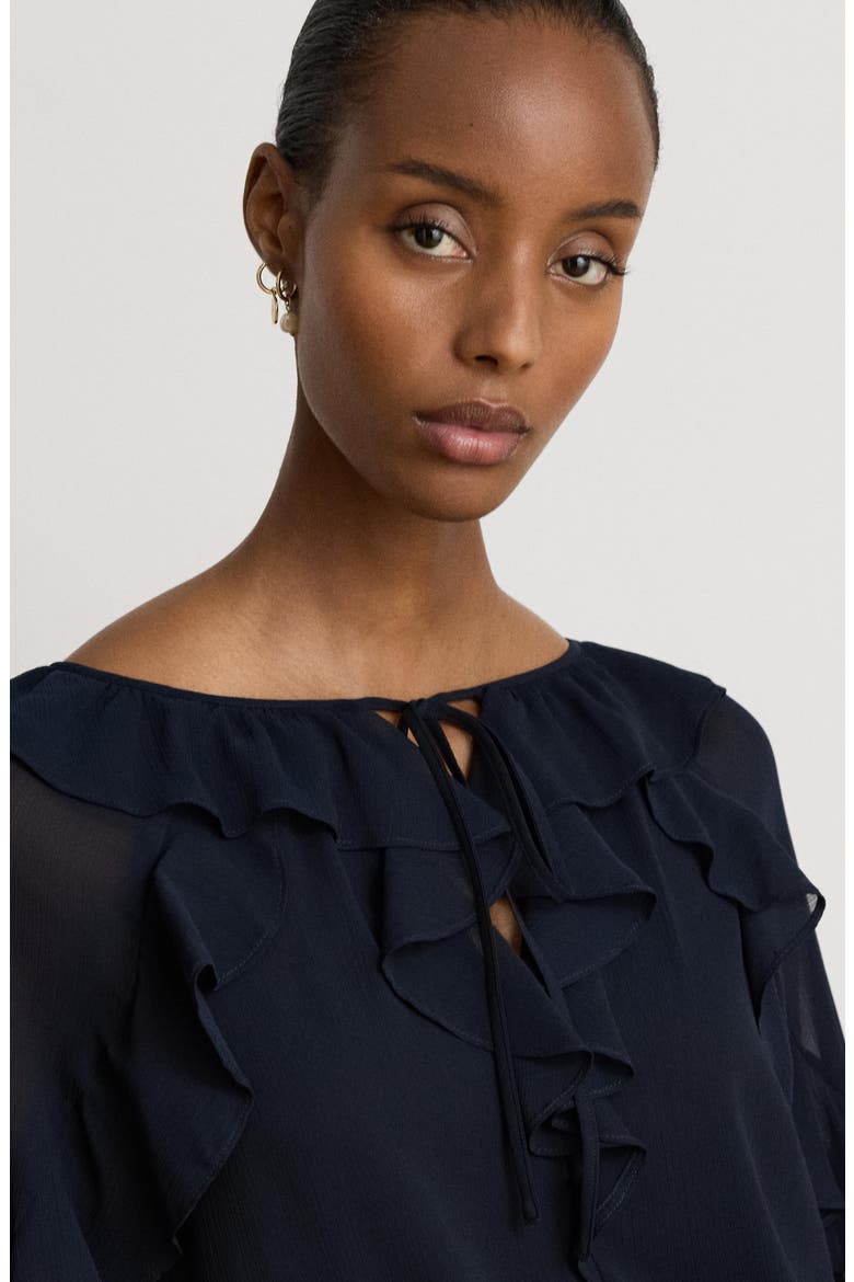 Ruffle Raglan Sleeve Georgette Top, Alternate, color, LAUREN NAVY BLUE