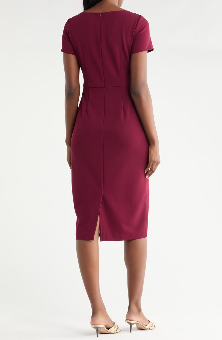 Vince Camuto Short Sleeve Stretch Crepe Midi Sheath Dress, Alternate, color, Burgundy