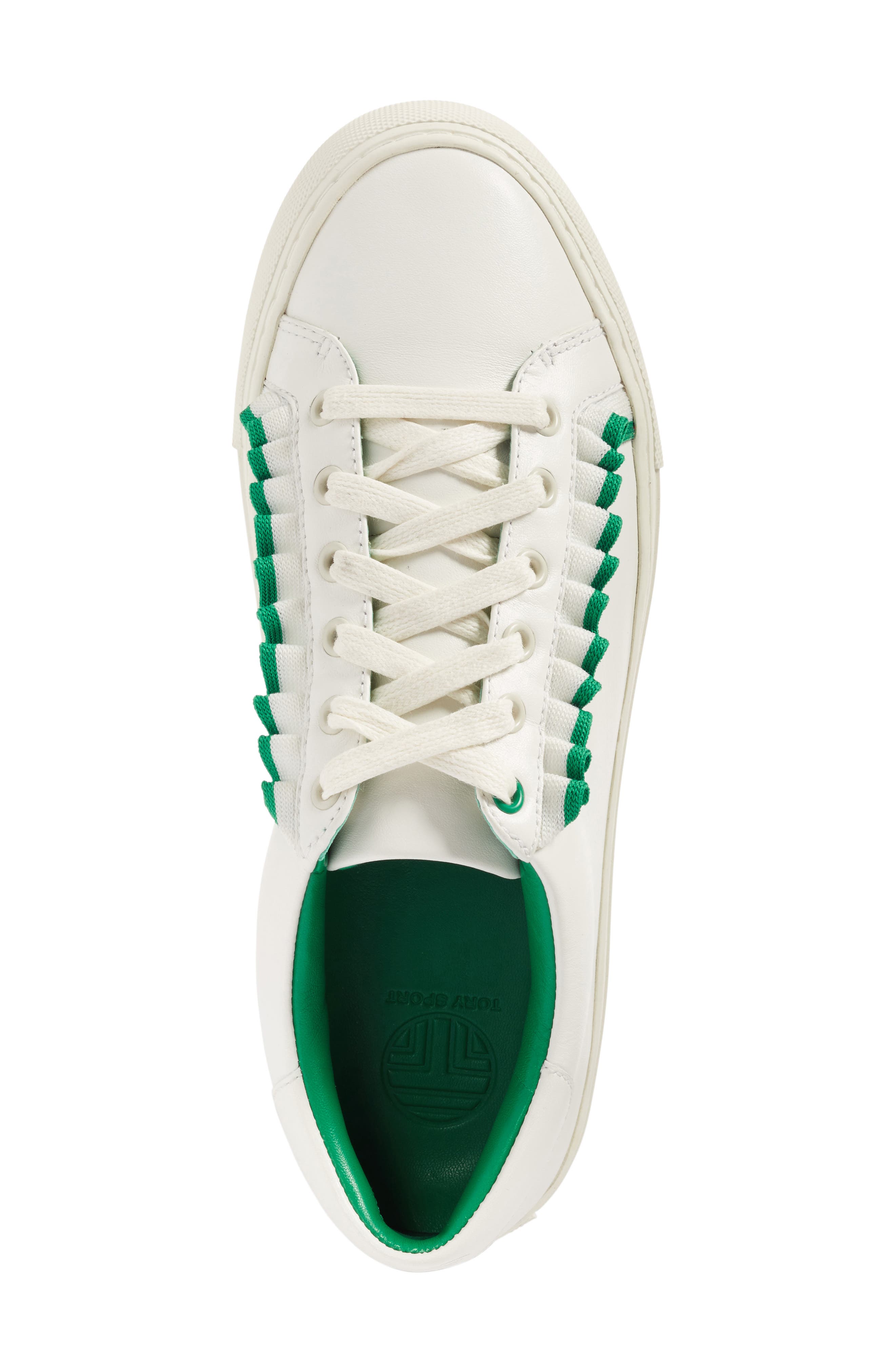 Tory Sport Ruffle Sneaker, Alternate, color, SNOW WHITE/ VINEYARD