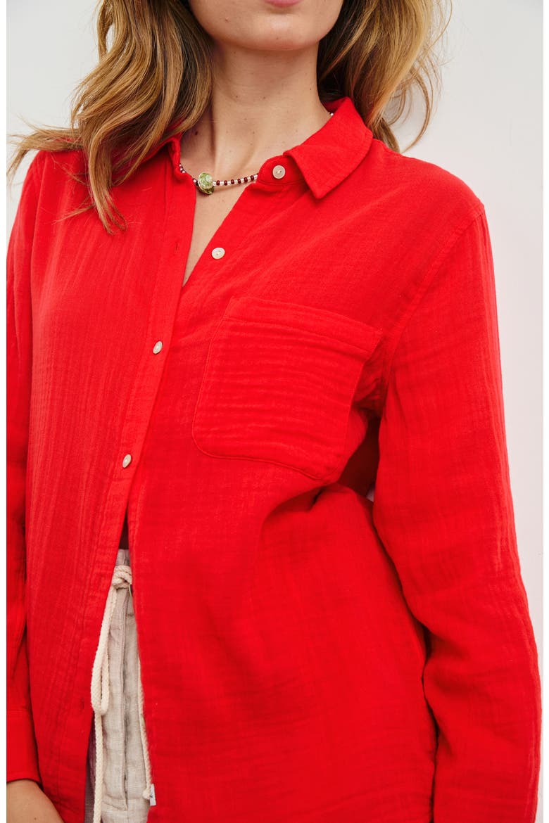Ellis Organic Cotton Gauze Button-Up Shirt, Alternate, color, CHERRY