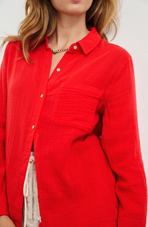 Rails Ellis Organic Cotton Gauze Button-up Shirt In Cherry