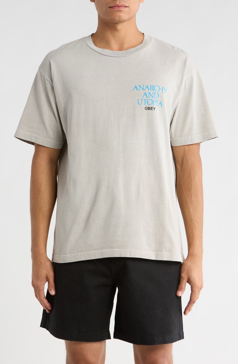 Obey Anarchy & Utopia Graphic T-Shirt, Main, color, Pigment Silver Grey