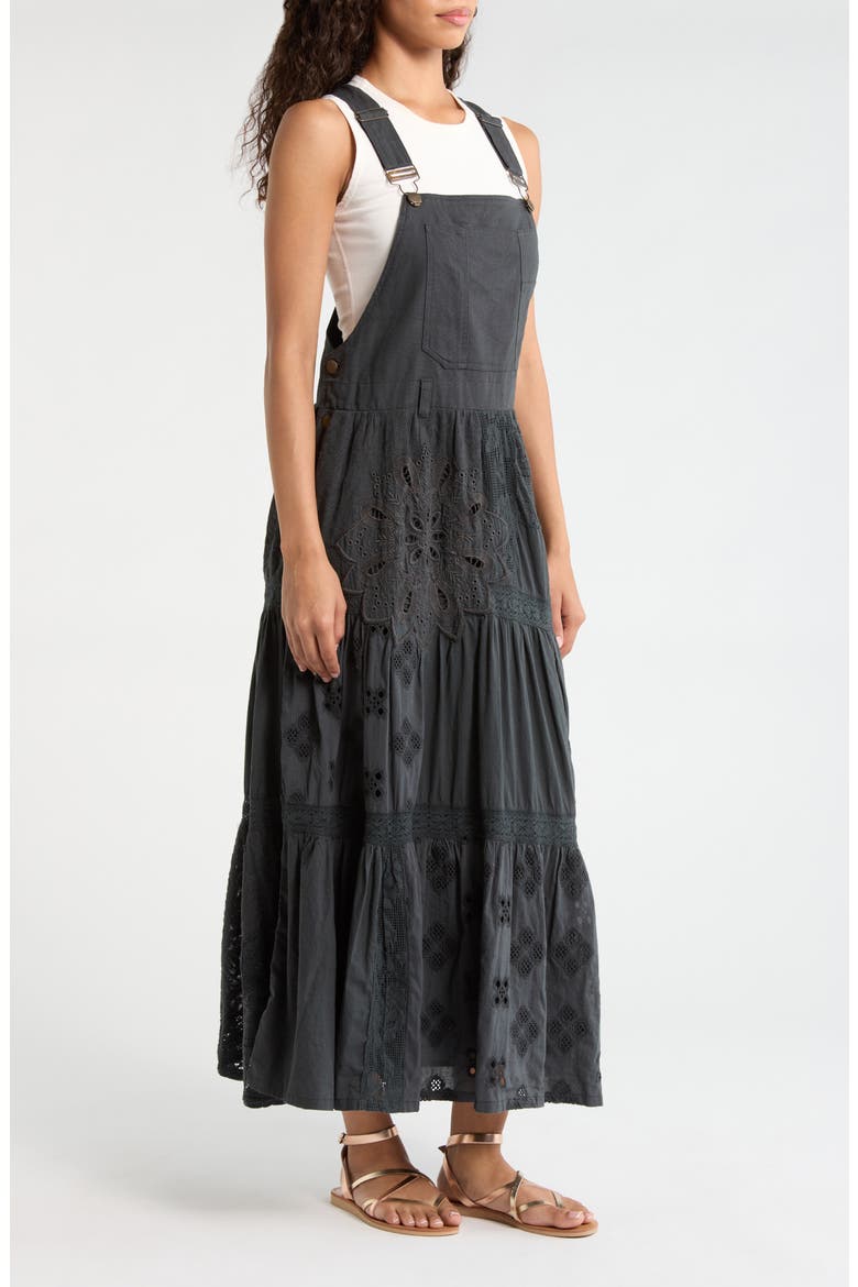 Cutwork Detail Cotton Overall Maxi Dress, Alternate, color, RAVEN