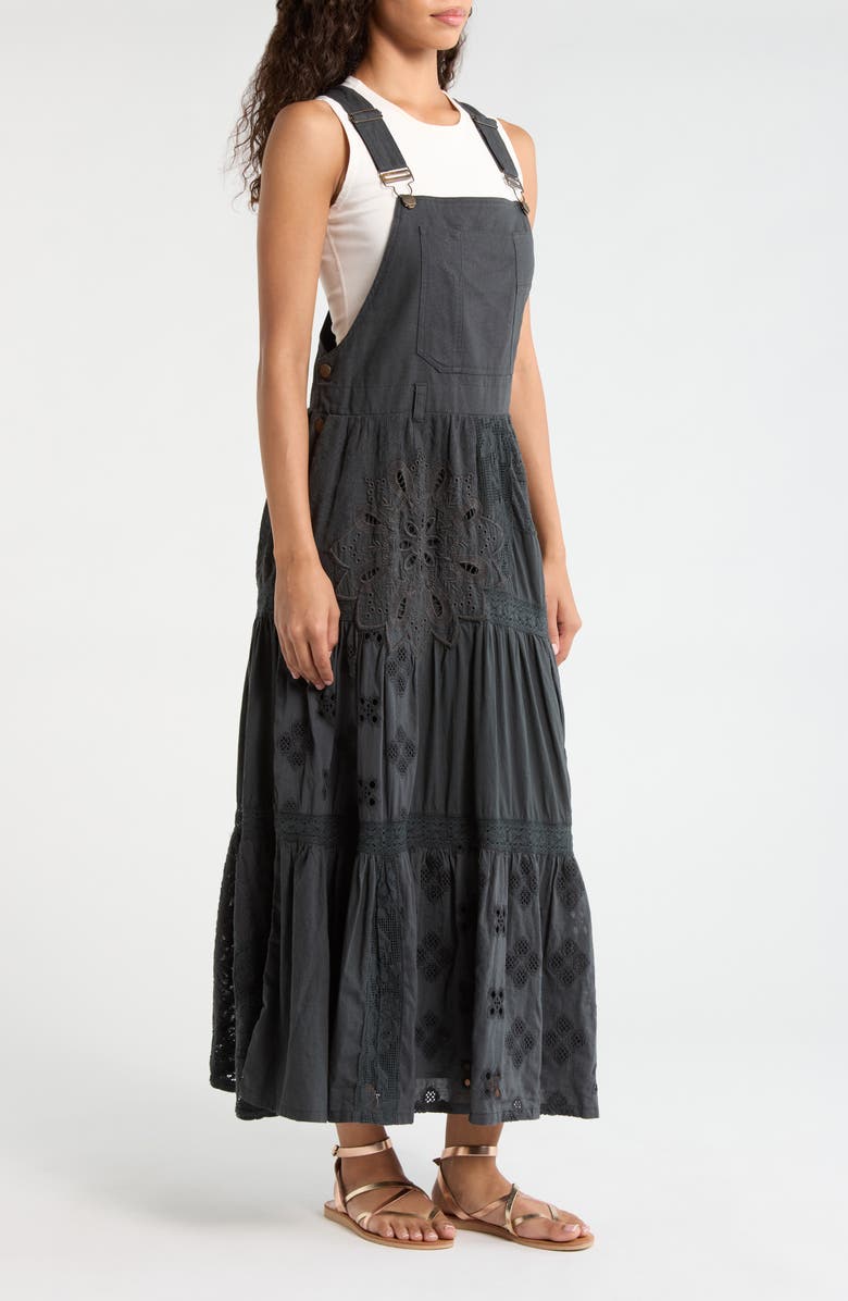 Lucky Brand Cutwork Detail Cotton Overall Maxi Dress, Alternate, color, Raven