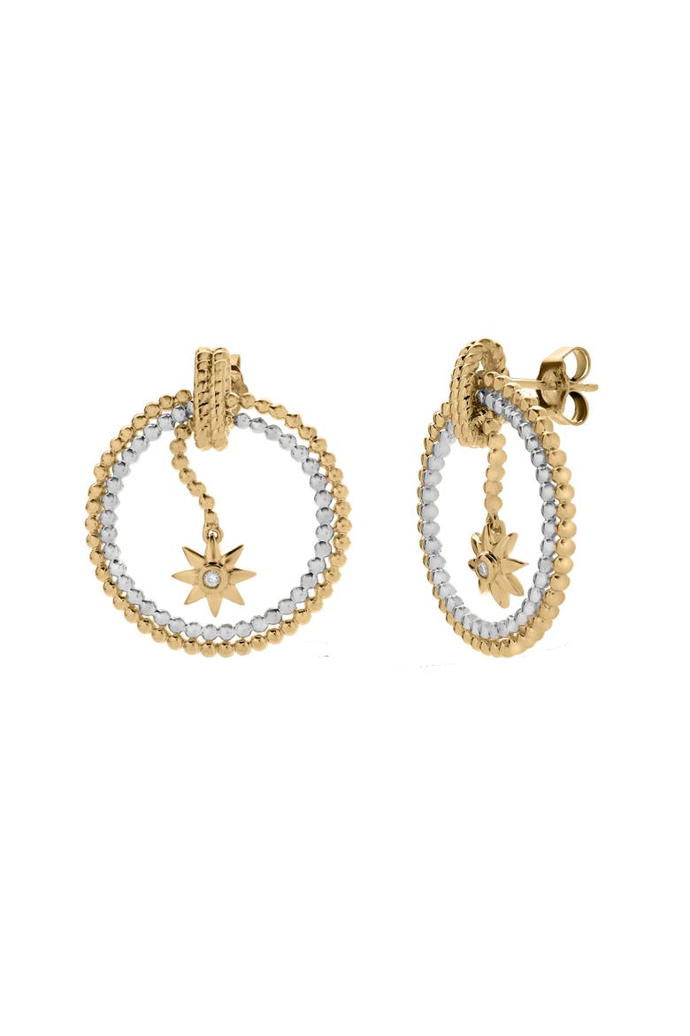 Celestira Sterling Silver 0.02 Ct Two-Tone Diamond Star Hoop Earrings, Alternate, color, Two-Tone Yellow&White Silver