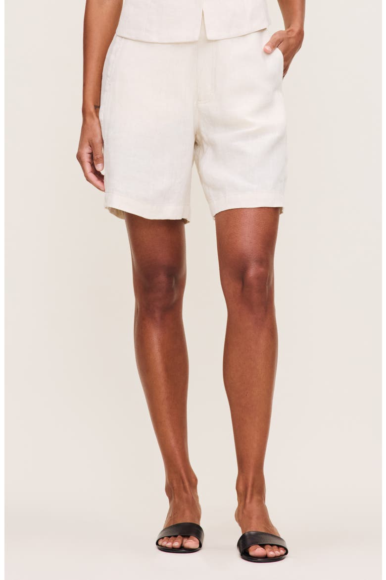 Taylor High Waist Mid Thigh Linen Trouser Shorts, Main, color, FLAX LINEN