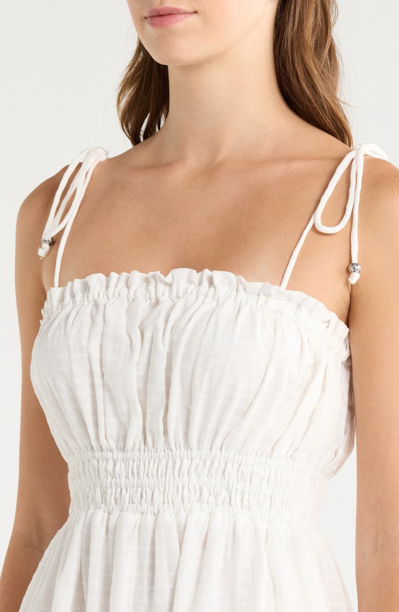 Elan Ruffle Shirred Tie Strap Tiered Cotton Seersucker Cover-Up Sundress, Alternate, color,
