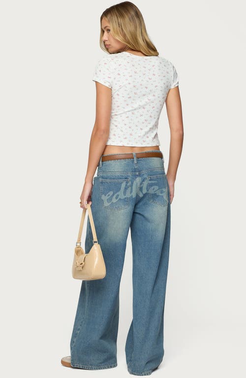 Edikted Graphic Vintage Washed Low Rise Light Rinse Wash Jeans