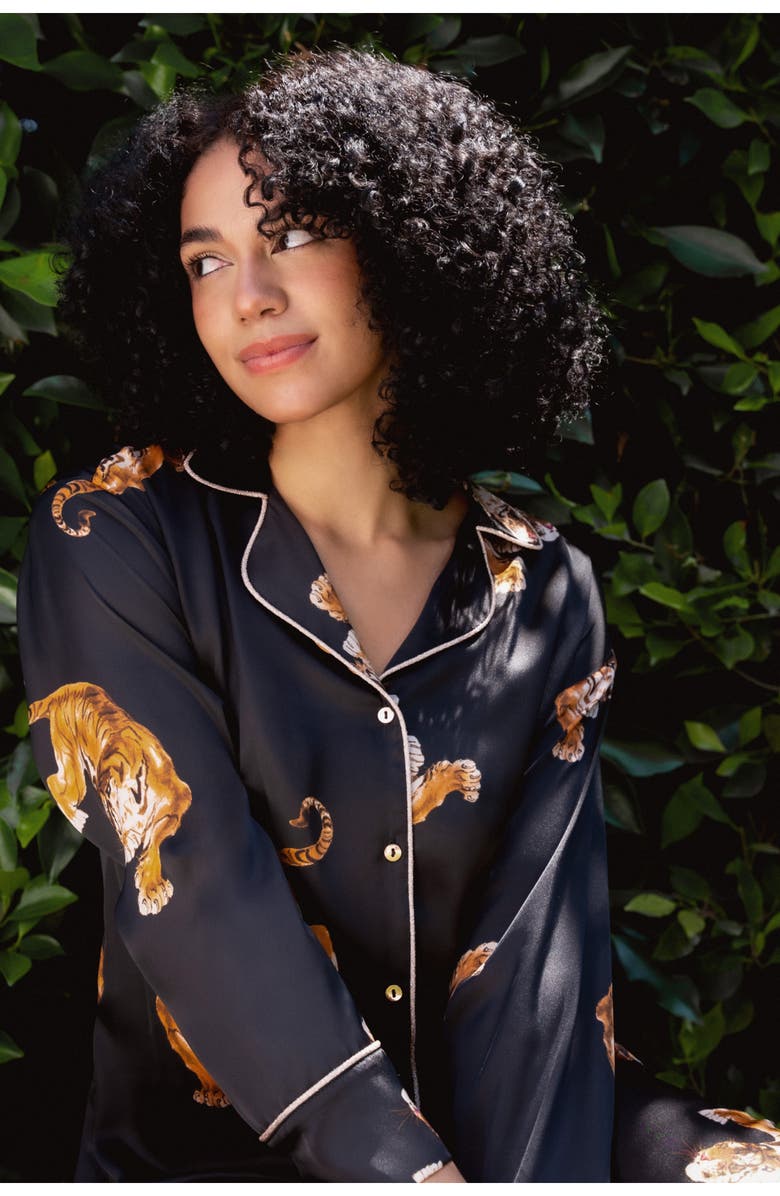 Midnight Bakery Tigress Print Satin Pajamas, Alternate, color, 