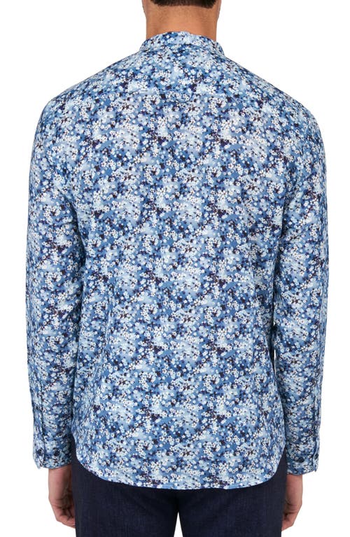 Brooklyn Brigade Cherry Blossom  Long Sleeve Mandarin Shirt In Blue