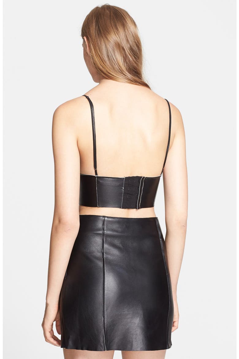 T by Alexander Wang Bonded Nappa Leather Bralette, Alternate, color, BLACK