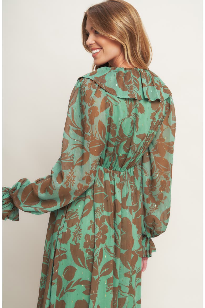 Metallic Print Chiffon Maxi Dress, Alternate, color, SAGE BROWN