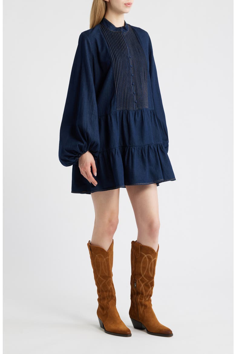 Antonia Long Sleeve Chambray Minidress, Alternate, color, DARK BLUE