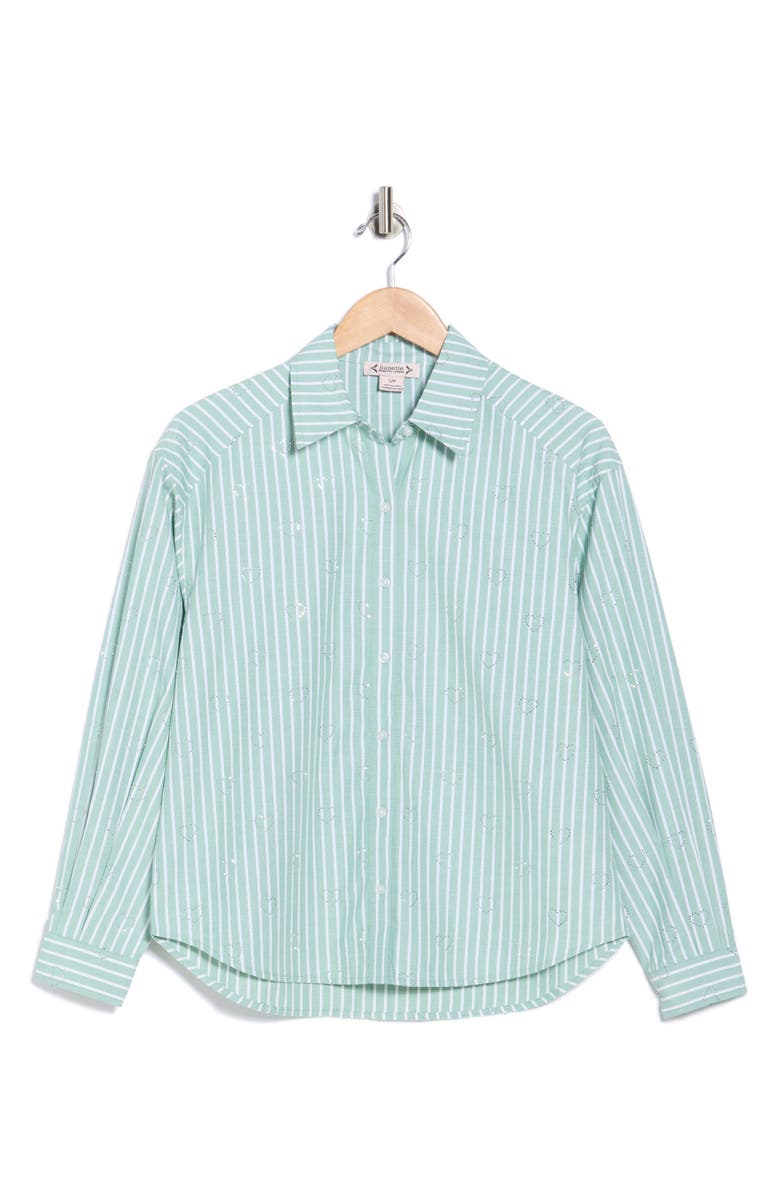 Nanette Lepore Stripe Embellished Button-Up Shirt, Alternate, color, Shamrock Green Stripe Heart