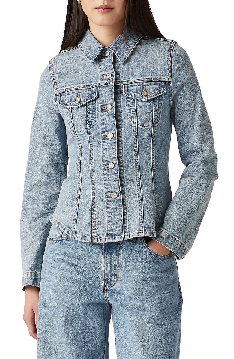 Levi's<sup>®</sup> Slim Fit Denim Trucker Jacket, Main, color, 