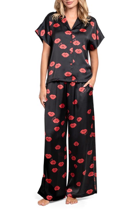 Valentine's Day Print Satin Long Pajamas
