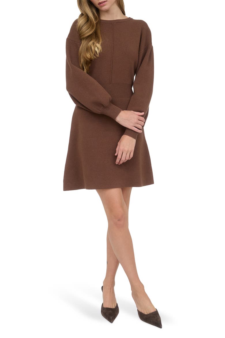 Tie Back Long Sleeve Minidress, Main, color, BROWN