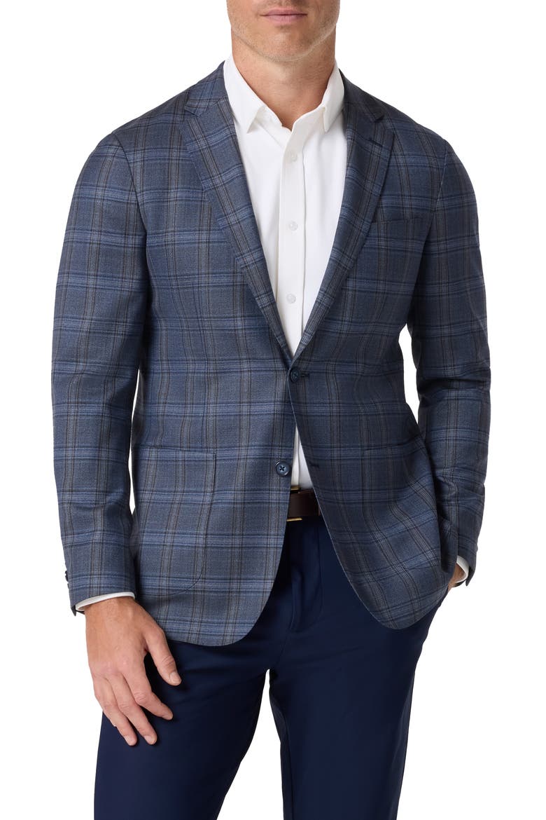 Lavelle Trim Fit Blue Plaid Wool Sport Coat, Main, color, NAVY MULTI WINDOWPANE
