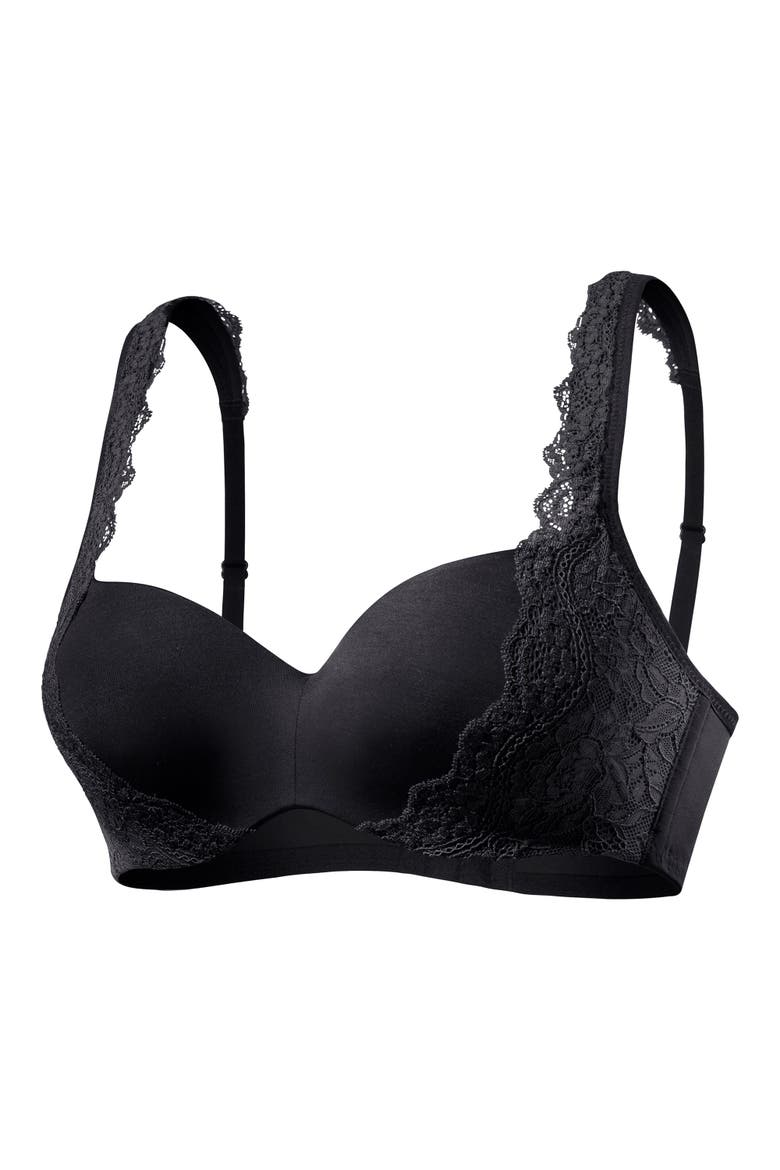 Lace Detail Seamless T-Shirt Bra, Alternate, color, Black