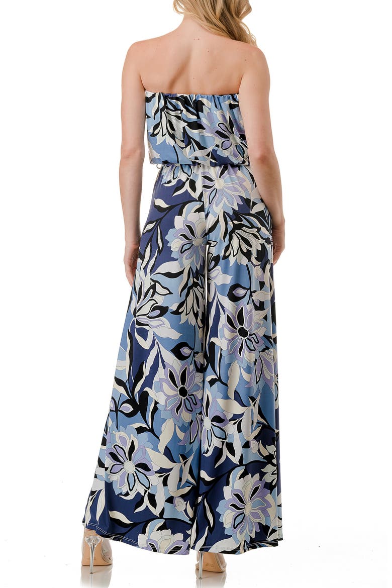 Chevron Print Strapless Wide Leg Jumpsuit, Alternate, color, BLUE MULTI