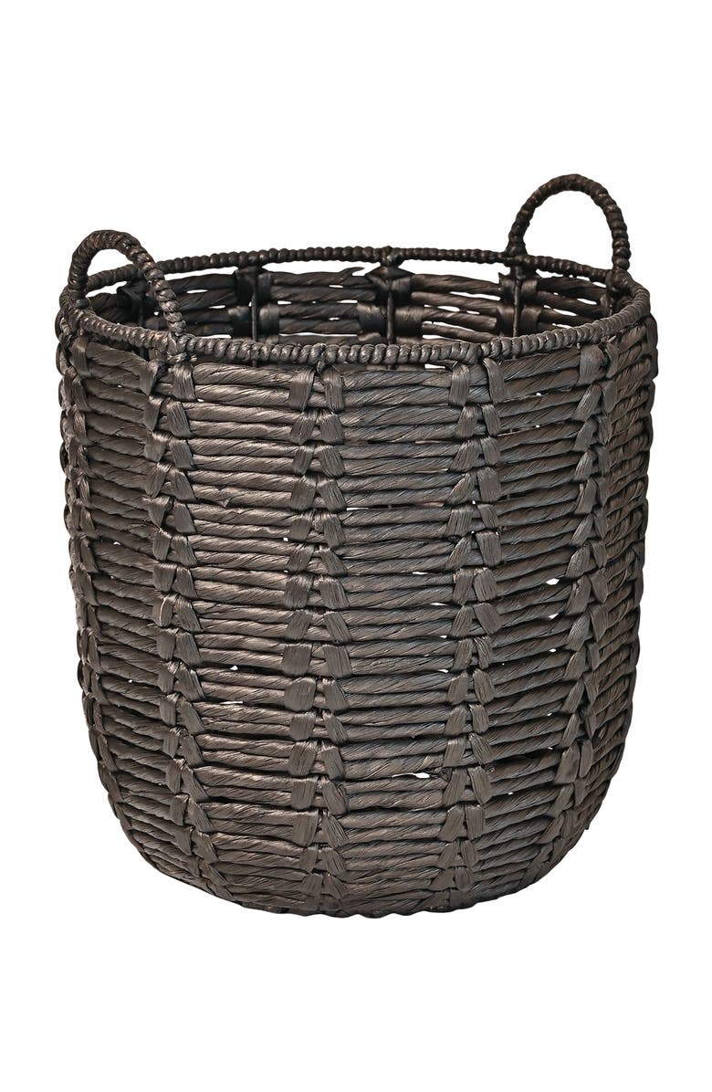 HAPPIMESS Laurel 19.49" Bohemian Handwoven Abaca Hamper Basket with Handles, Main, color, Black