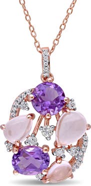 DELMAR Sterling Silver Amethyst, Rose Quartz & Diamond Pendant Necklace