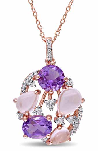 Sterling Silver Amethyst, Rose Quartz & Diamond Pendant Necklace