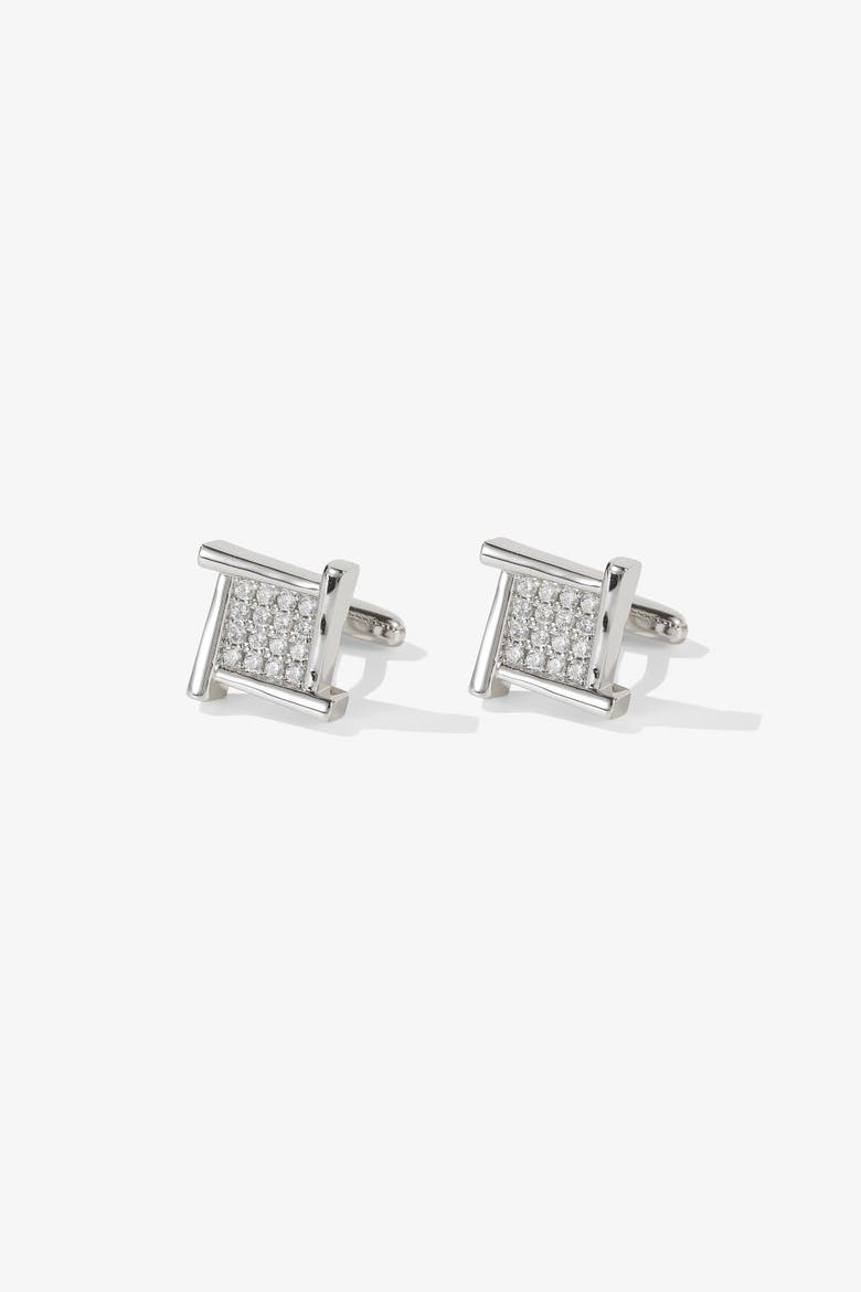 Atlas Square Grid Cufflinks, Main, color, Silver/Clear
