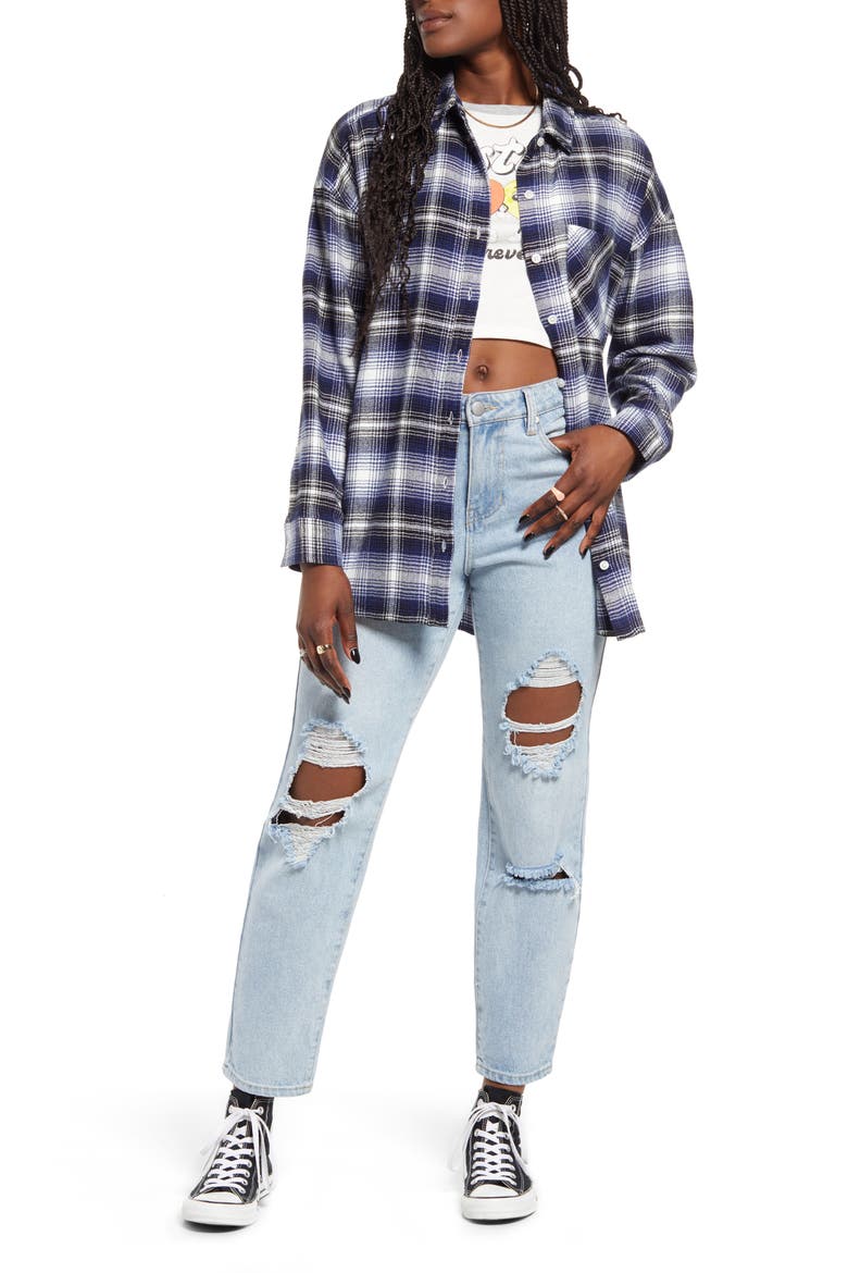 Boyfriend Plaid Shirt, Alternate, color, BLACK- NAVY WINDOW OMBRE