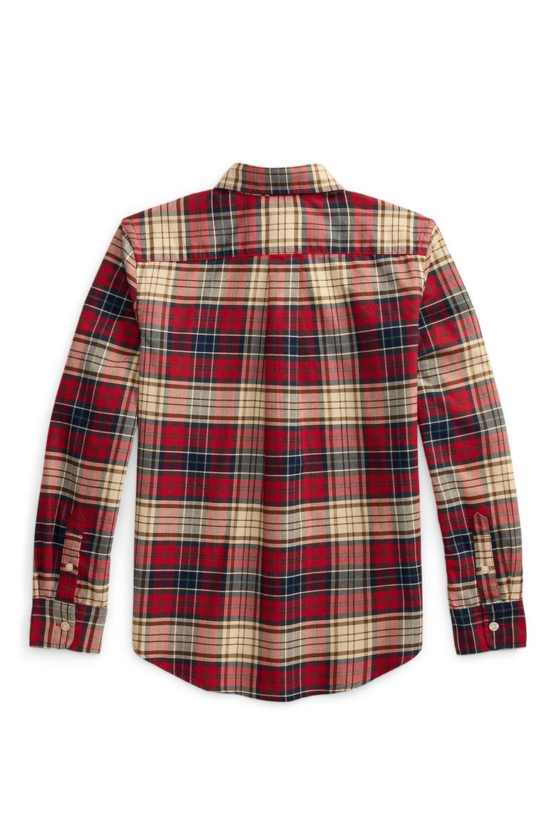 Kids' Plaid Cotton Oxford Shirt, Alternate, color, RED NAVY MULTI