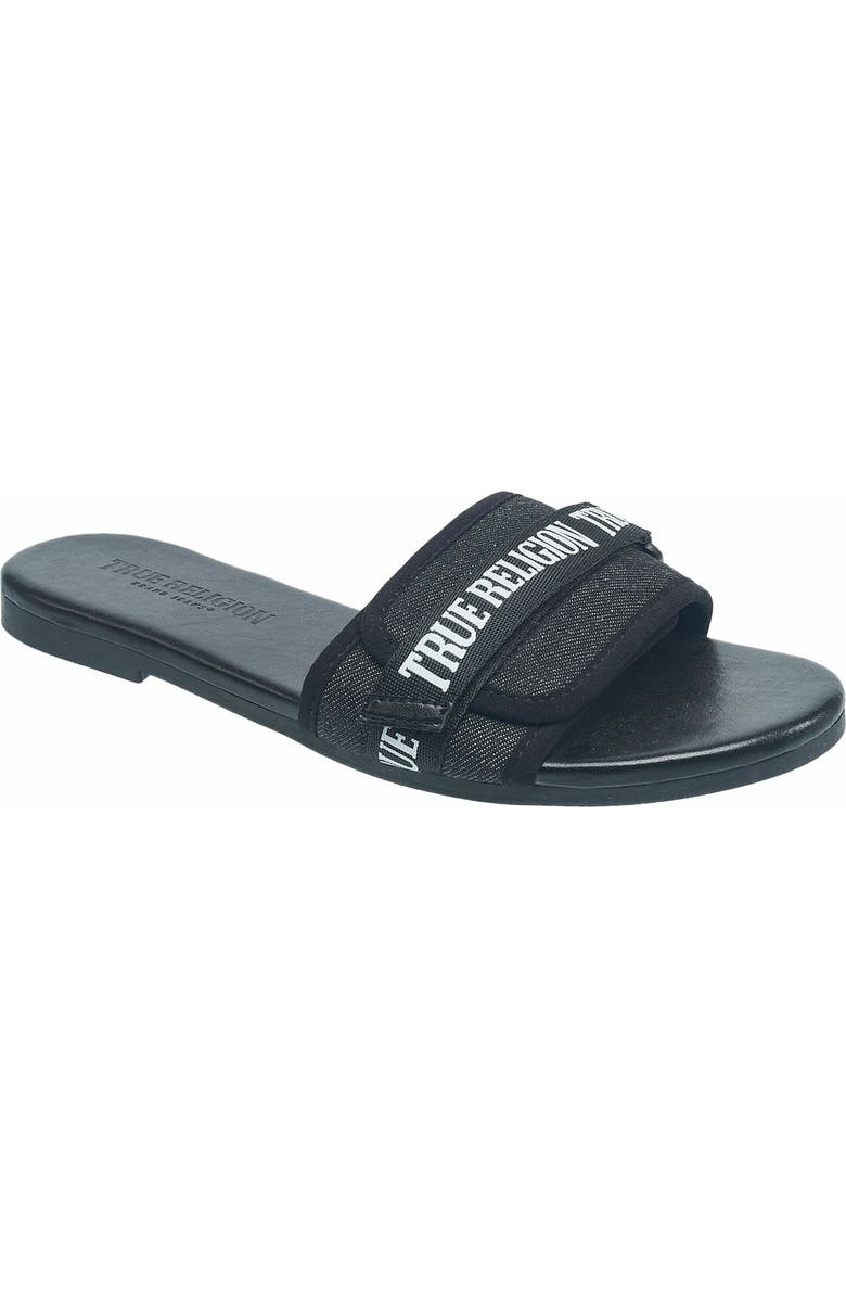 True Religion Ladies Missy Logo Adjustable Sandal, Main, color,