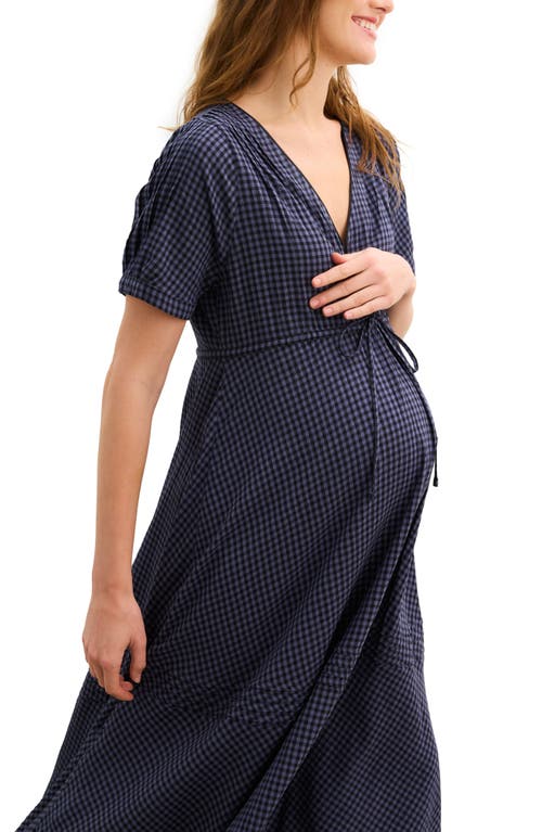 Hatch The V-neck Gingham Seersucker Dress In Blue